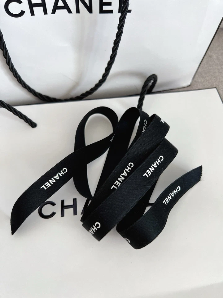 Authenic Chanel Black With White Font Gift Wrap Ribbon 1 Yard (Width 1/2") - Image 2 of 4
