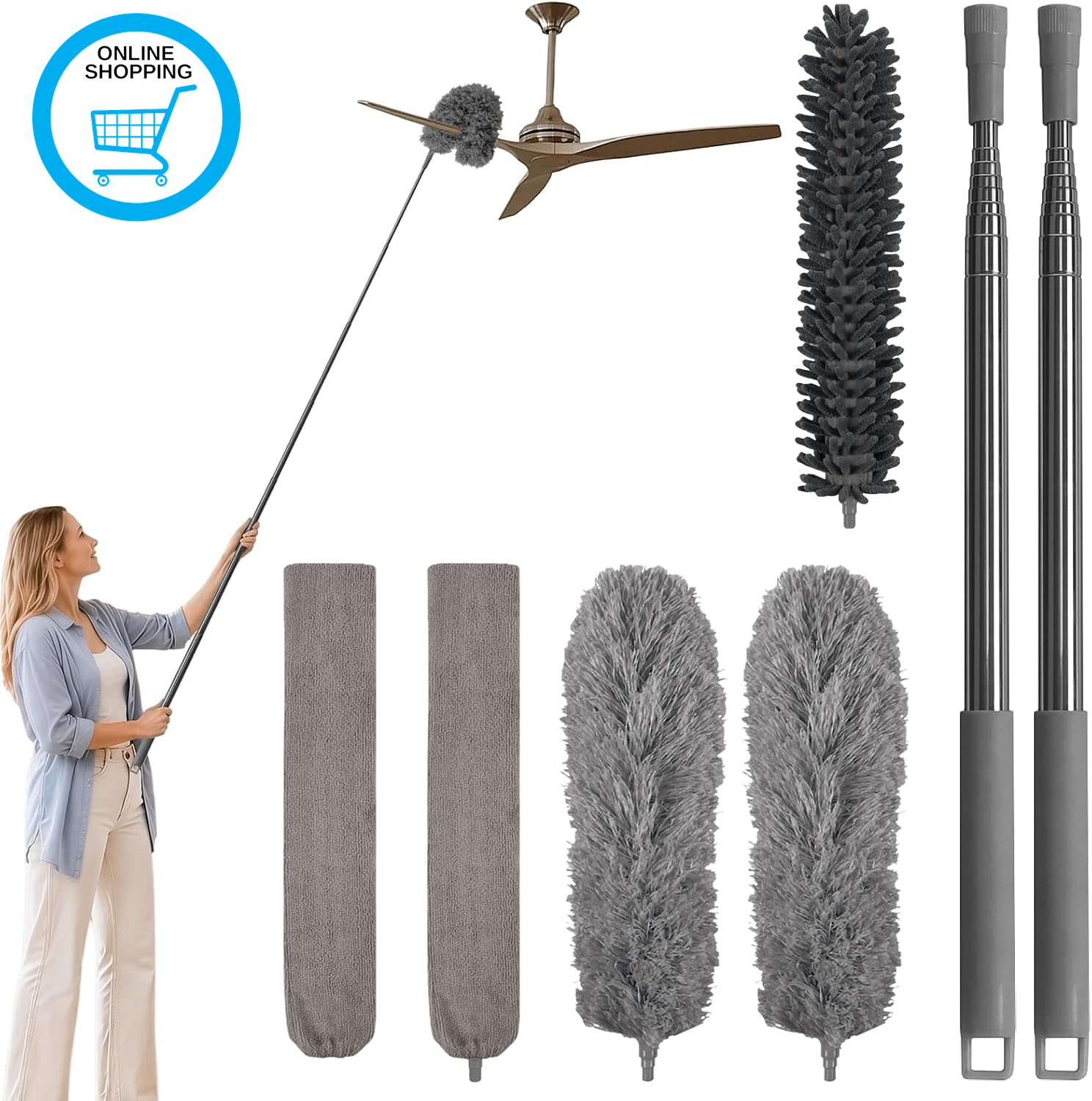 Feather Duster,Telescopic Dusters for Cleaning Extendable,7 Pcs Bendable Washabl