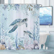 Sea Turtle Shower Curtain Ocean Beach Coastal 72"W x 72"L Pack of 1 Teal Blue