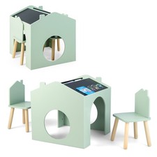 Kids Activity Table Set w/ Tilting Tabletop Storage Groove Wood Chair Legs