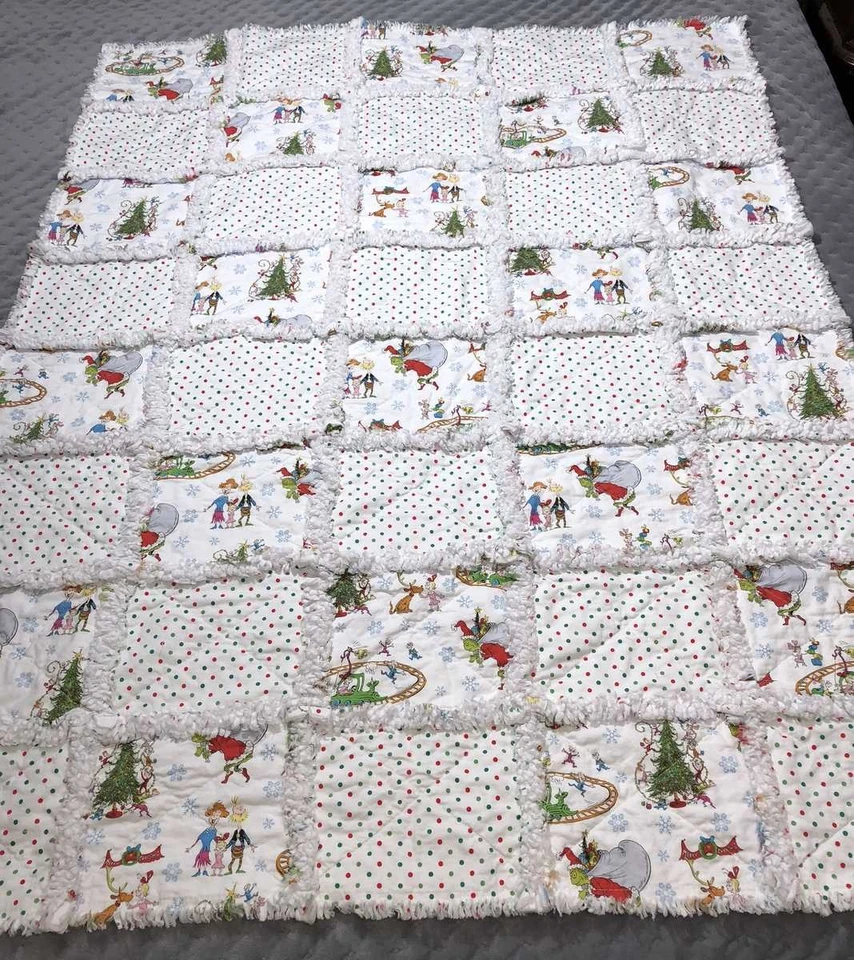 Grinch Rag Quilt 49x62 - Handmade Christmas Rag Quilt - Dr Seuss Quilted Throw - Image 3 of 4