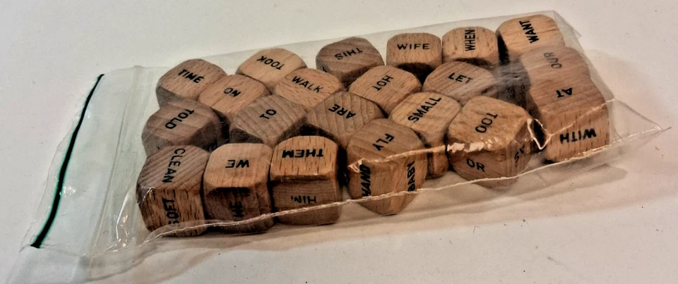 Scrabble Sentence Cube Game 1971 Replacement Parts, Vintage 21 Wooden Word dice - Image 3 of 3