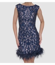 Eliza J Womens Feather Hemline Midi Dress, Pink, 6