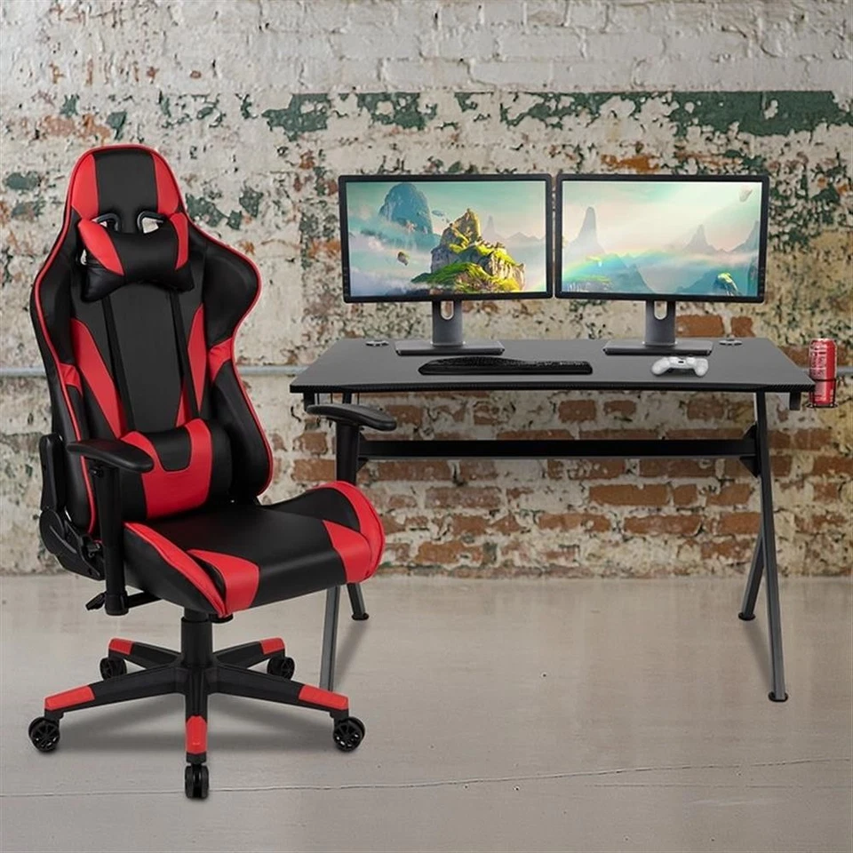 Flash Furniture Metal Gaming Bundle-Escritorio y Silla Reclinable Set en Rojo Foto 2 de 4