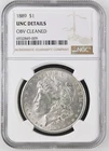 1889 Morgan silver dollar NGC uncirculated details - obverse cleaned