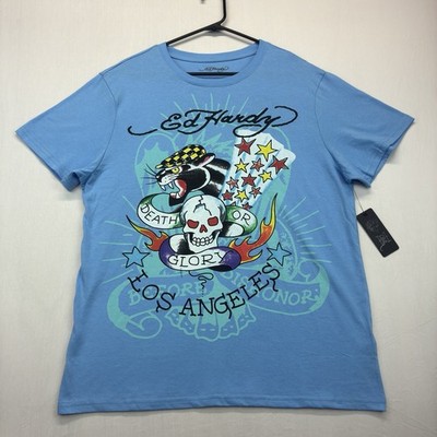 Ed Hardy Men s Graphic T Shirt Large Blue Death Or Glory Tattoo NWT