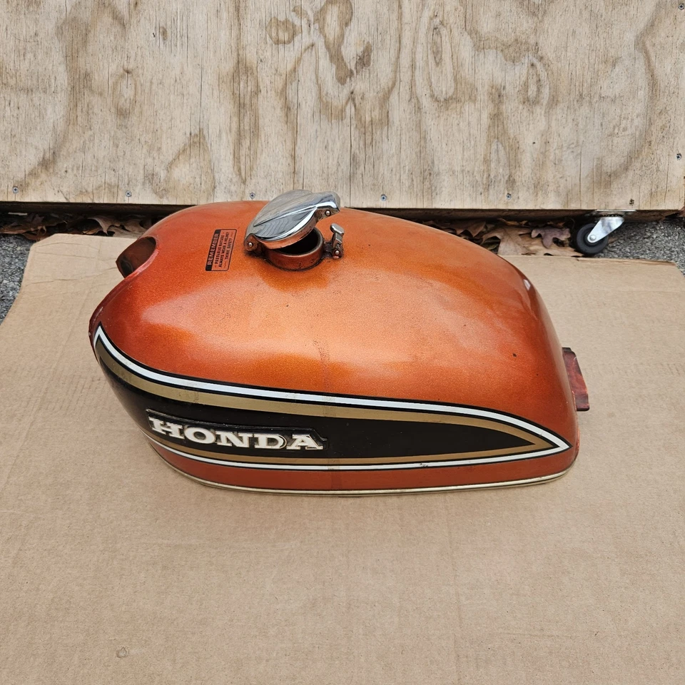 73-76 HONDA 1974 cb750 four fuel gas tank cb 750 OEM Flake Sunrise Orange  - Image 2 of 4