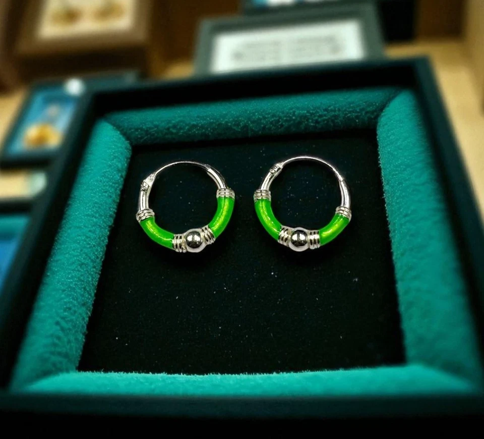 Cerchi in Argento 925 Nickel Free mm. 1,2x12  pallina centrale e smalto color - Immagine 4 di 4