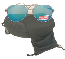Aviator Sunglasses With Silver Metal Frame And Ice Blue Mirrored Lenses.