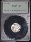 1943 D Mercury Dime 10C - PCGS MS65 FB Old OGH Rattler Holder - SKU#934