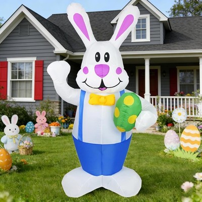 6FT Easter inflatables Bunny Outdoor Decorations LED Lighted Blow Up Rabbit