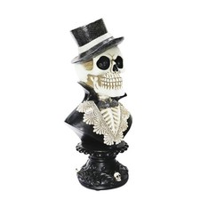 16 1/2" LED Gentleman Skull Bust w/ Glowing Eyes Tabletop Haunted House Decor