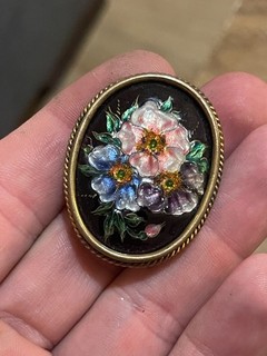 Brosche Limoges Bétourné Emaille bemalt Blumen Napoleon III Modeschmuck Kleidung