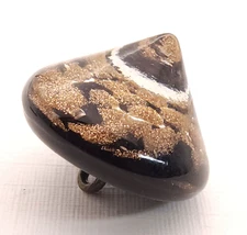 Vtg Weinman Glass Cone Paperweight Button ~ Goldstone on Black Base ~ over 5/8"