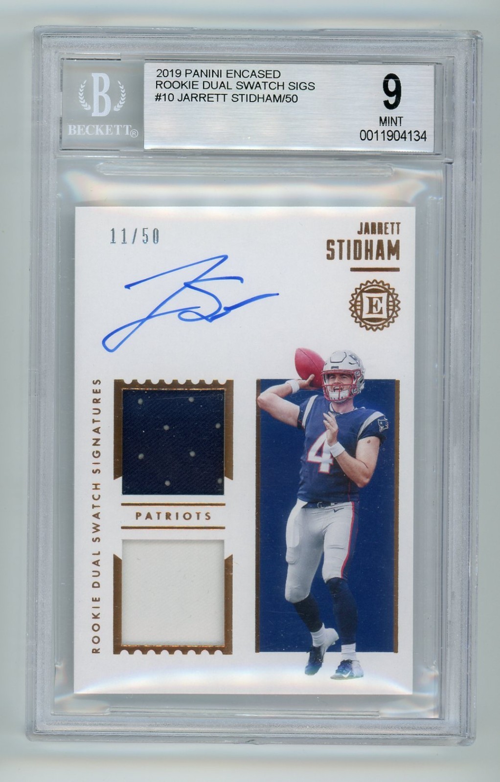 Jarrett Stidham Panini Encased Rookie Dual Swatch Signatures #JST Base
