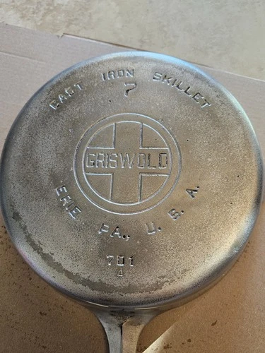 Vintage Griswold No 7 Chrome Nickel Plated 701A Cast Iron Skillet Frying Pan