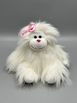 AMS Toys White Gorilla Plush W/ Pink Bow 8  Stuffed Animal Monkey Ape