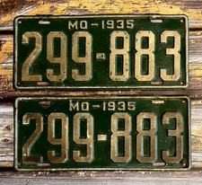 1935 Missouri License Plate Matched Pair / Set 299-883