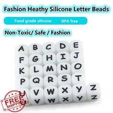BEEFLYING 20pc Luminous Cube Letter Silicone Beads 12mm Alphabet Spacer Beads