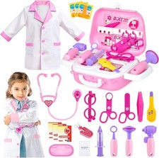 Doctor Costume for Kids - Dr Medical Pretend Play Toys Set 22pcs Pink