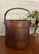 Primitive Vintage Wooden FIRKIN Sugar Bucket with Pegged Bentwood Handle