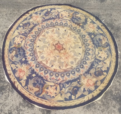 Vintage Französischer Blumen Nadelspitze Handarbeit Mehrfarbig Teppich Wollteppich 115x113 cm