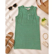 LOFT Women's Green White Striped Sleeveless Dress Size S