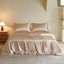 Luxury Silk Duvet Cover Set, Soft  Cooling Bedding, 3 Pieces, Champagne