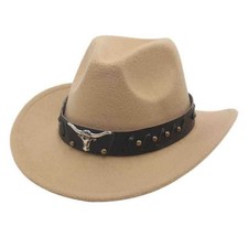 Western Cowboy Cowgirl Hat for Men Women   Black Bull Strap Retro Felt
