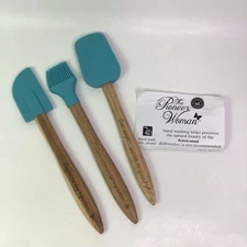 Pioneer Woman Cowboy Rustic Silicone Scraper & Brush 3Pc Set Acadia Wood Handles