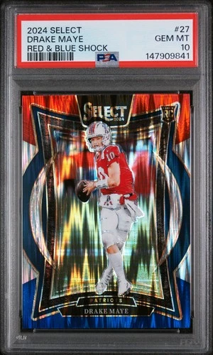 2024 Select Drake Maye Concourse RC Red and Blue Prizm Shock #27 Patriots PSA 10