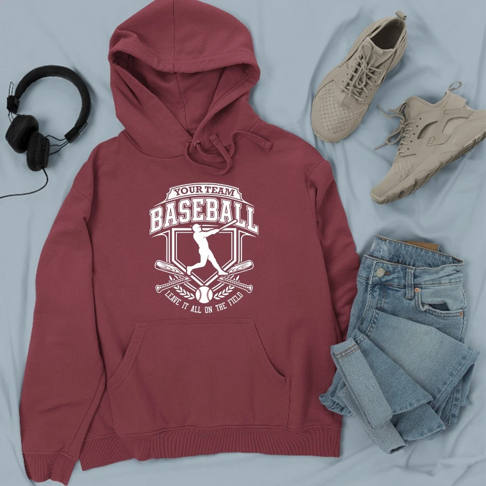 Personalised Custom Baseball Team Hoodie Leave It All On The Field Sports Gift