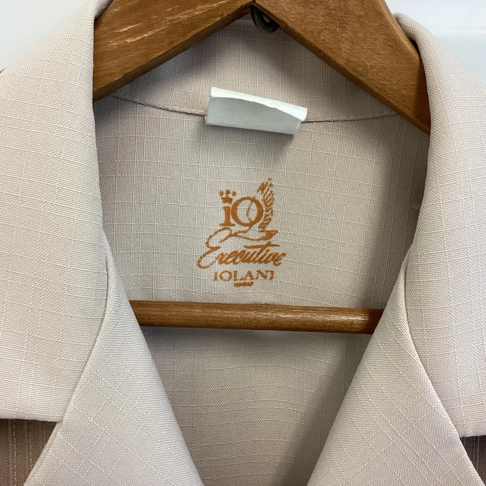 Iolani Executive Men’s Hawaiian Shirt(M/L) Tan Brown Vtg 70s USA Made Tiki - Image 2 of 4