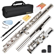 Professional Silver Plated C Flute for Beginners and All Levels, 16 Key Close...