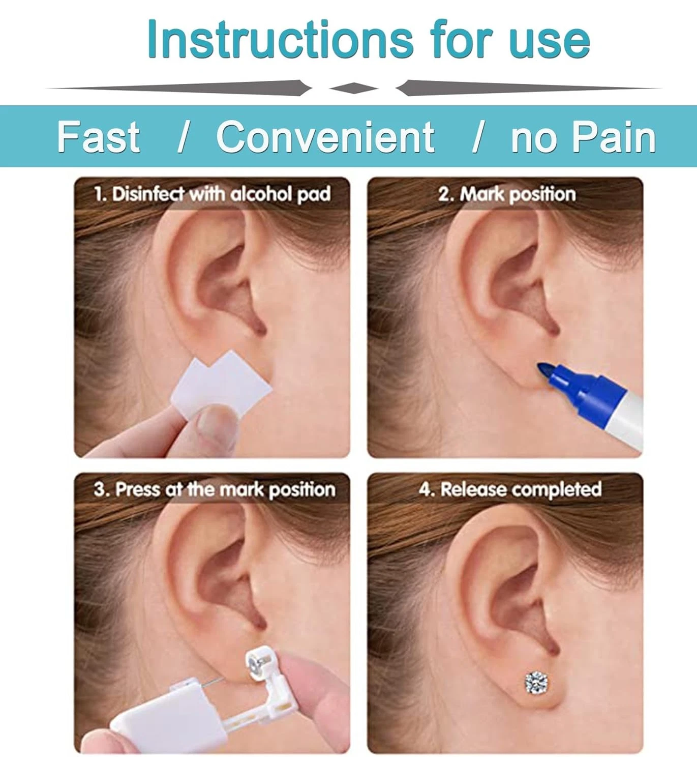 3 Pairs Ear Piercing Kit Gold Ear Piercing Gun Kit Disposable Self Piercing Earr image 3
