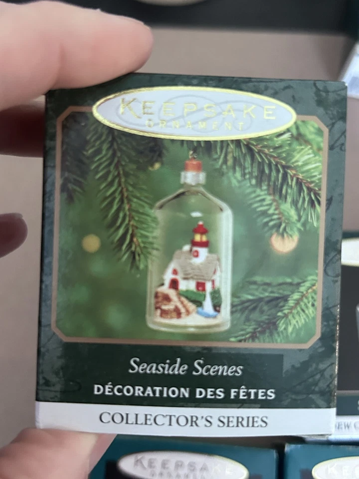 Lote de 4 adornos en miniatura Hallmark campana cúpula escenas costeras oso 1994 redondo monte Foto 2 de 4