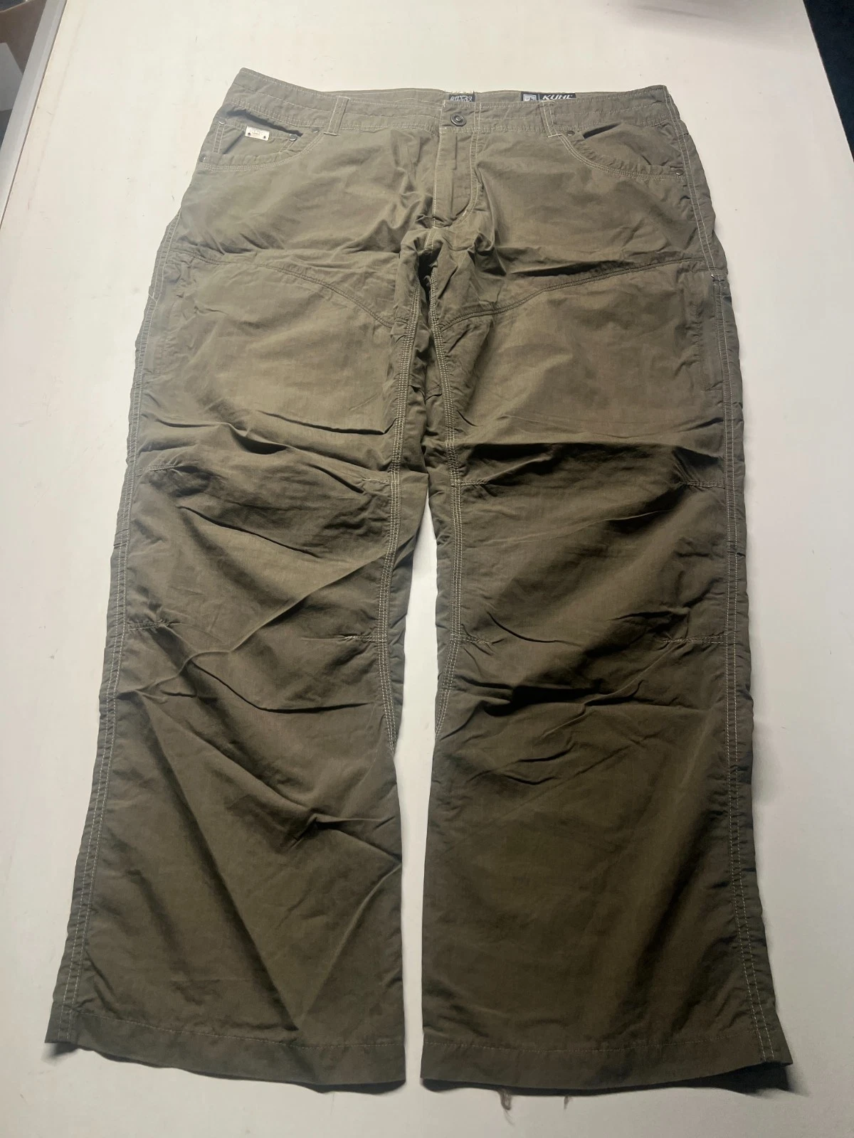 Kuhl Rebel Pants Green Straight Double Knee Utility Hiking Outdoor Mens Sz 40x32