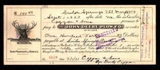 1923 St Louis - John Deere Plow Co - CHECK -  Draft RARE like Stock Certificate