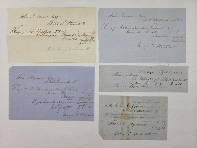 1853 antique JOHN MOORE newtown ct PUBLIC SCHOOL #1 ERECTION TAX TUITION history