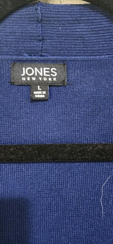 Jones New York Women's Navy Ripped Open Front Cardigan Sweater W/Pockets Size L - Picture 4 of 9