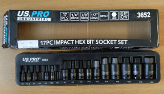 US PRO INDUSTRIAL 15PC Set di boccole per punte esagonali a impatto unità 1/4" 3/8" 1/2" 2 22mm
