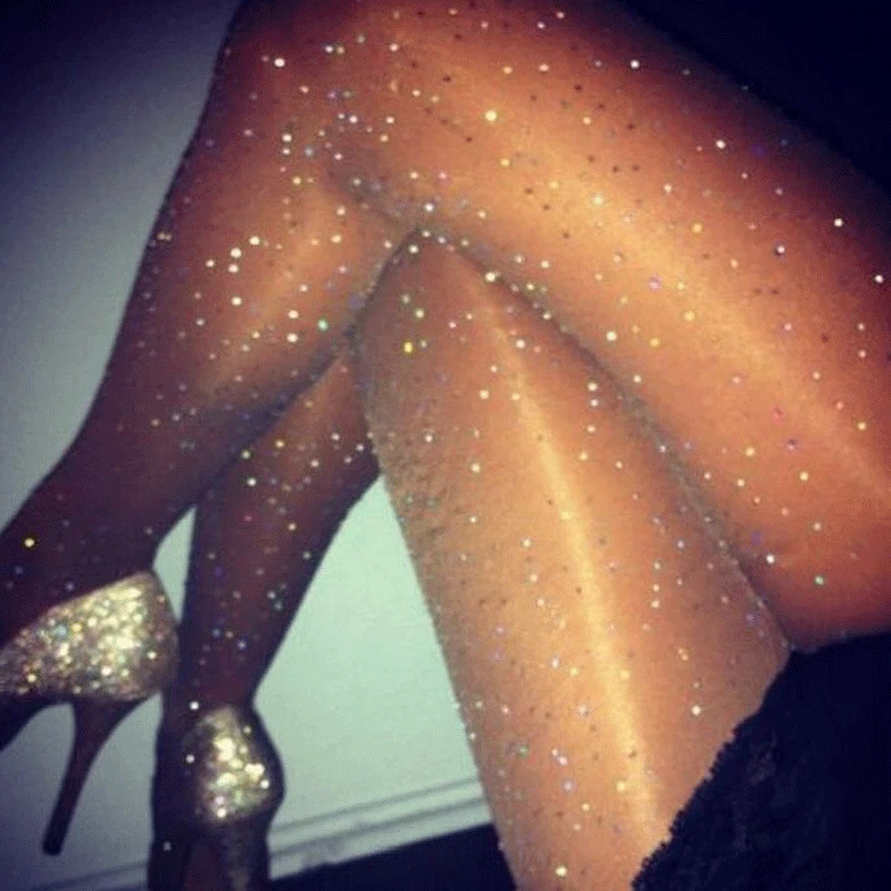 Sexy Women Bling Crystal Rhinestone Elastic Fishnet Pantyhose Tights  Stockings