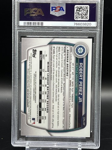 2023 Bowman Chrome ROBERT PEREZ JR Pearl Refractor Auto /10 PSA 10 POP1 Mariners - Picture 2 of 4