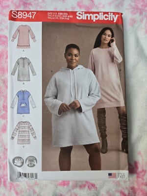 Simplicity S8947 Misses Knit Sweatshirt Mini Dresses  Sizes:  XXS - XXL (4-26)