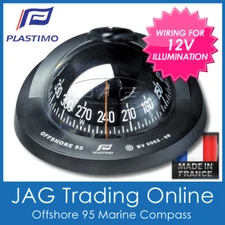 PLASTIMO OFFSHORE 95 BLACK FLUSH MOUNT MARINE COMPASS -BOAT/YACHT & 12V LIGHTING