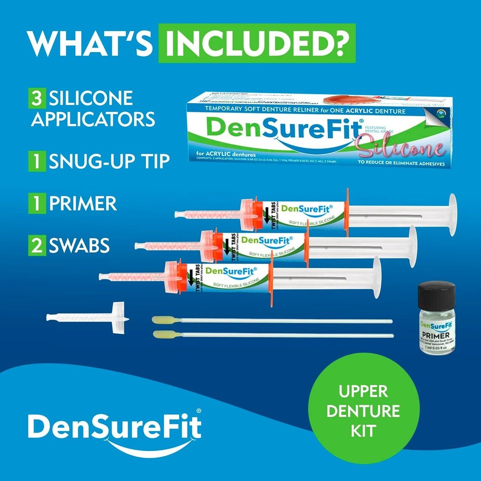 DenSureFit Upper Denture Reline Kit, Soft Silicone Denture Repair Kit