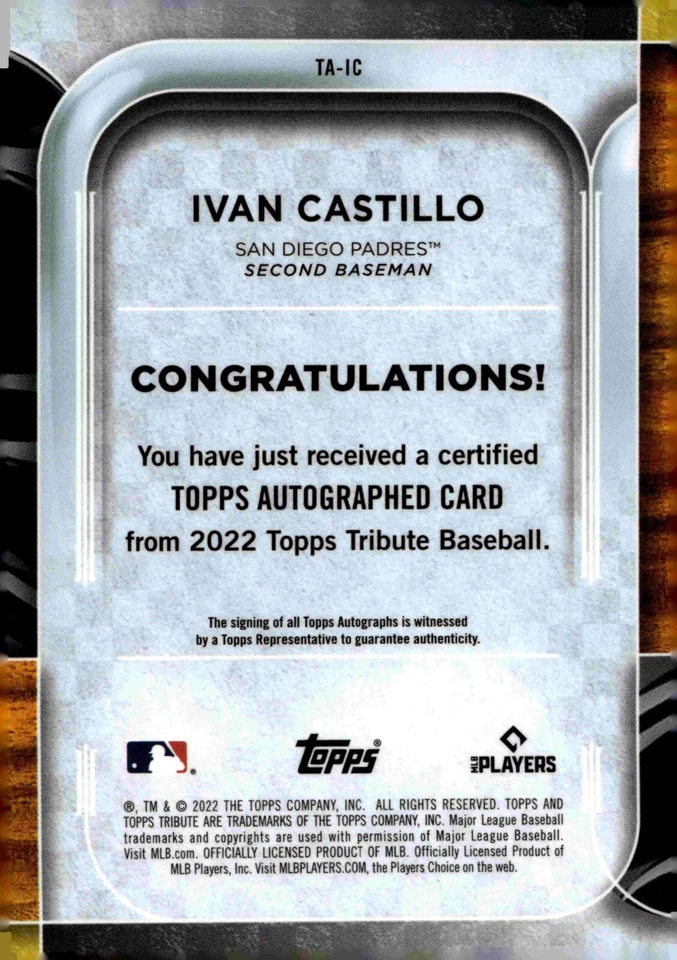 Ivan Castillo - 2022 Topps Tribute Red Rookie Autograph /10 Card #TA-IC - Image 2 of 2