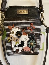 $31.50 (WAS $39.50)  CHALA COW CELL PHONE CROSSBODY BAG - BLACK & WHITE STRIPES