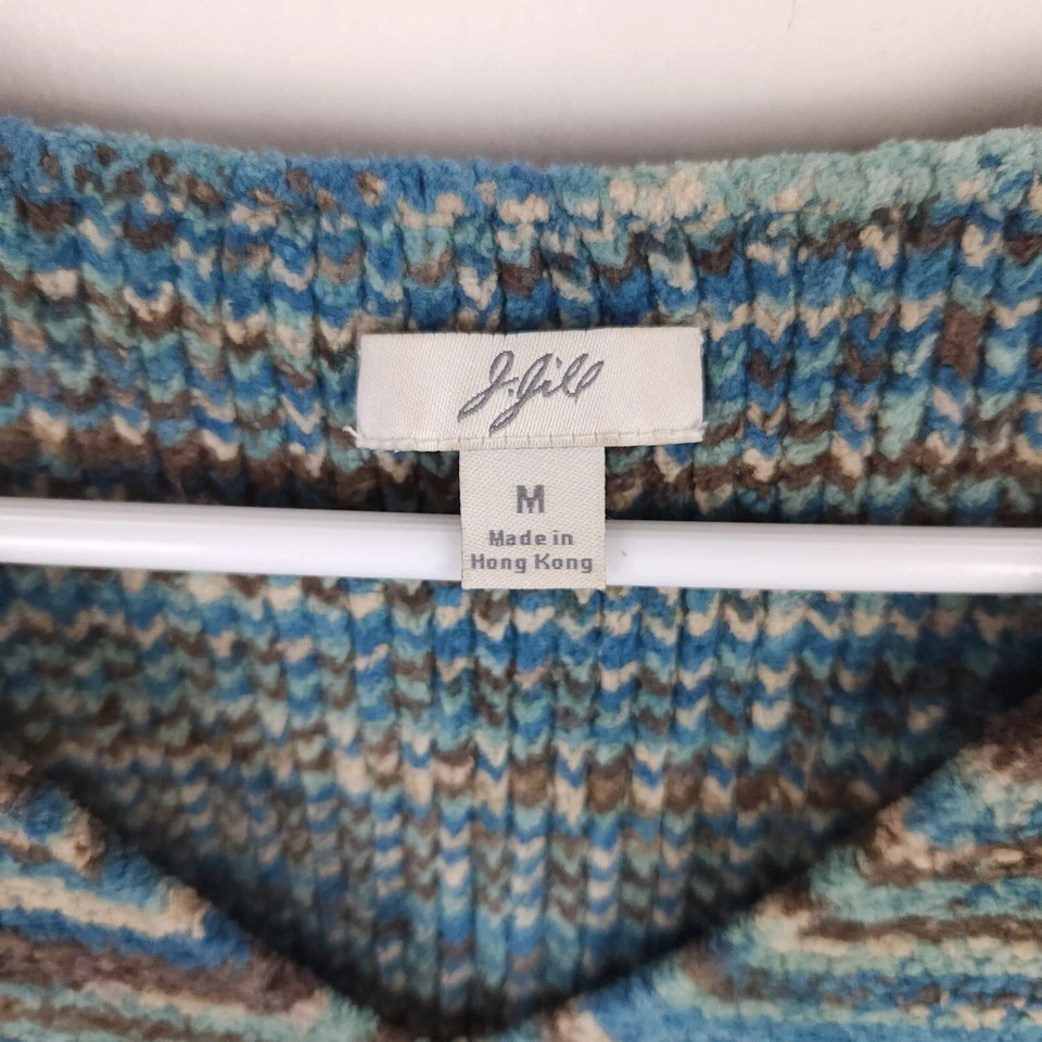 Suéter para mujer Jill mediano verde azul marrón botones a rayas poliéster suave Foto 4 de 4