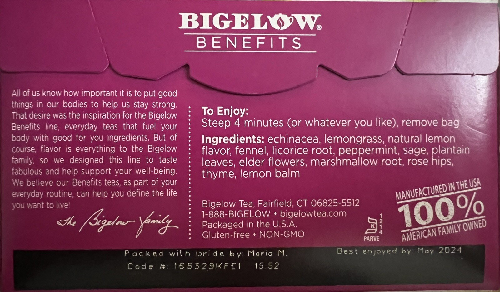 BIGELOW BENEFITS Lemon & Echinacea Herb Tea